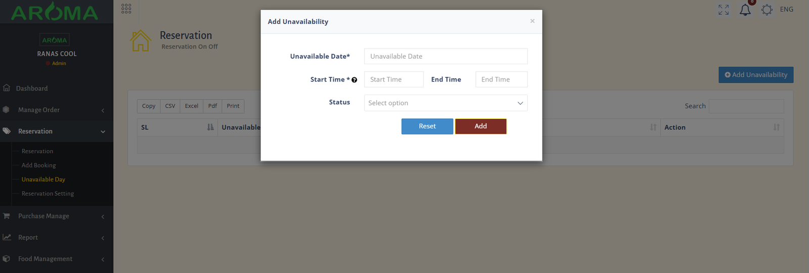 Unavailable Day
